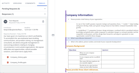 Emails tab and slice