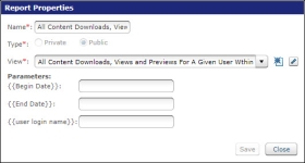 Example of a Report Properties screen