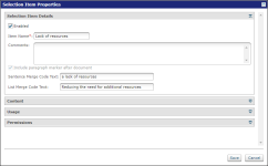 Selection Item Properties dialog box