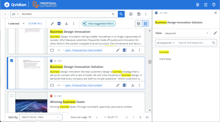 Library screen showing the search term repeating highlighted in the search results, card view