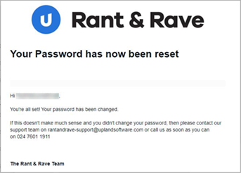 Password reset confirmation email