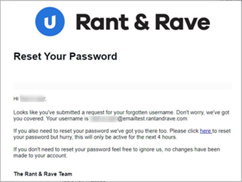 Password reset email