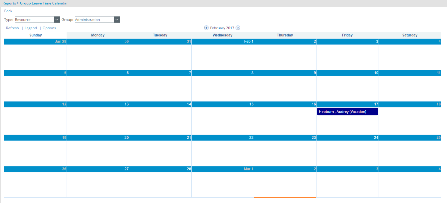 Group Leave Time Calendar